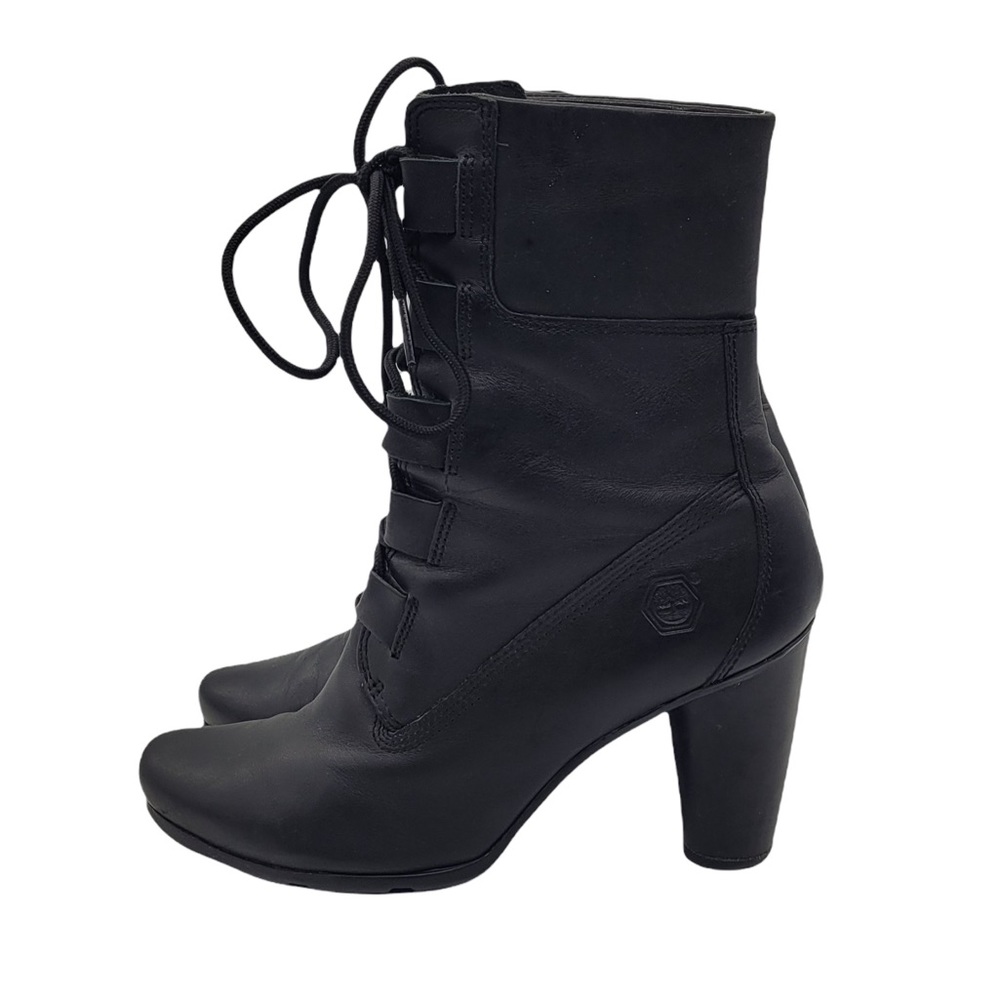 Timberland Earthkeepers Genuine Leather Lace Up Heeled Boots in Black Size 8M - Picture 4 of 14